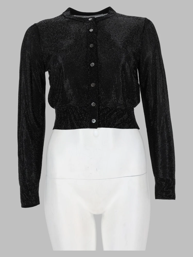 Cardigan Cropped con Perline Trasparenti