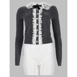 Cardigan in Lana con Colletto in Pizzo