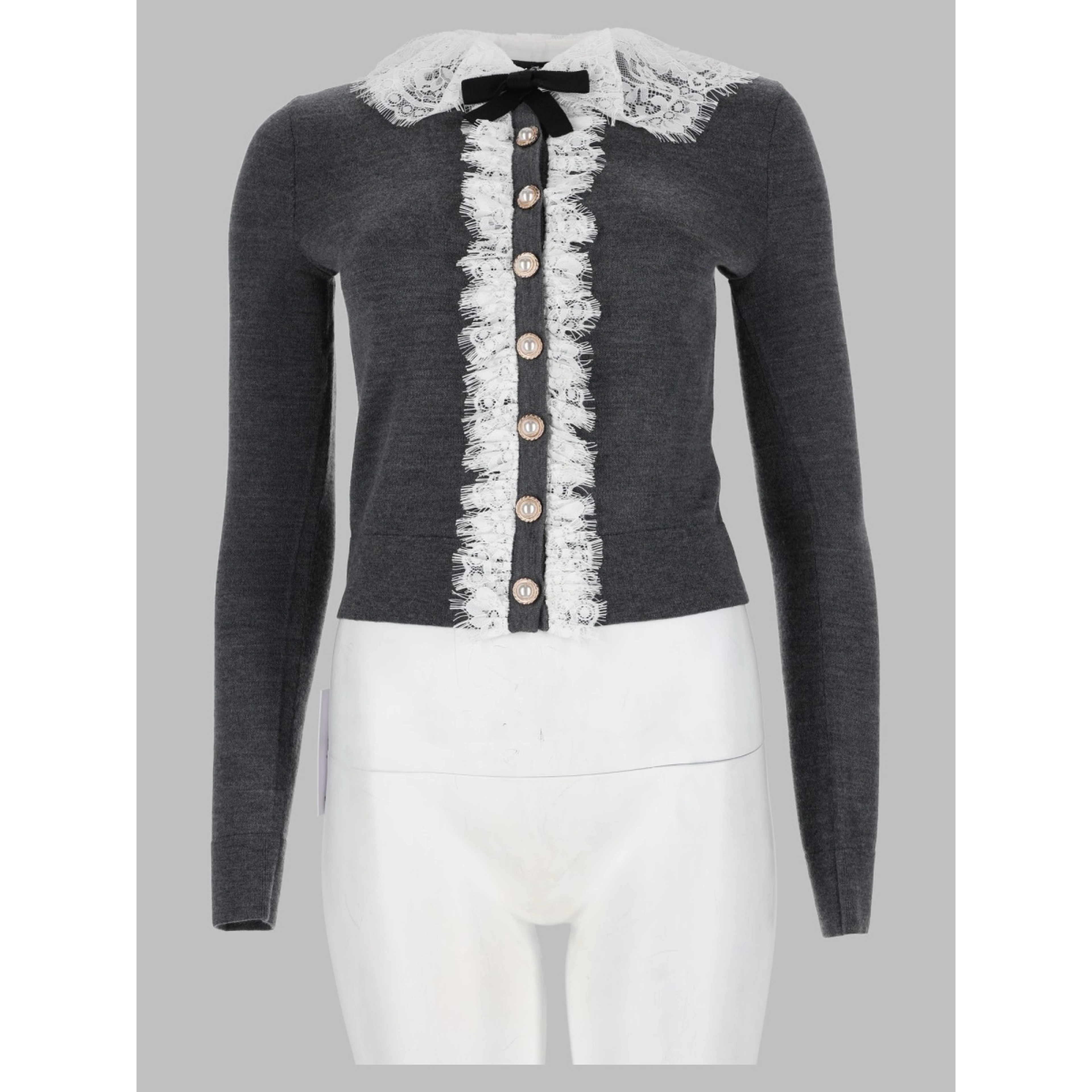 Cardigan in Lana con Colletto in Pizzo