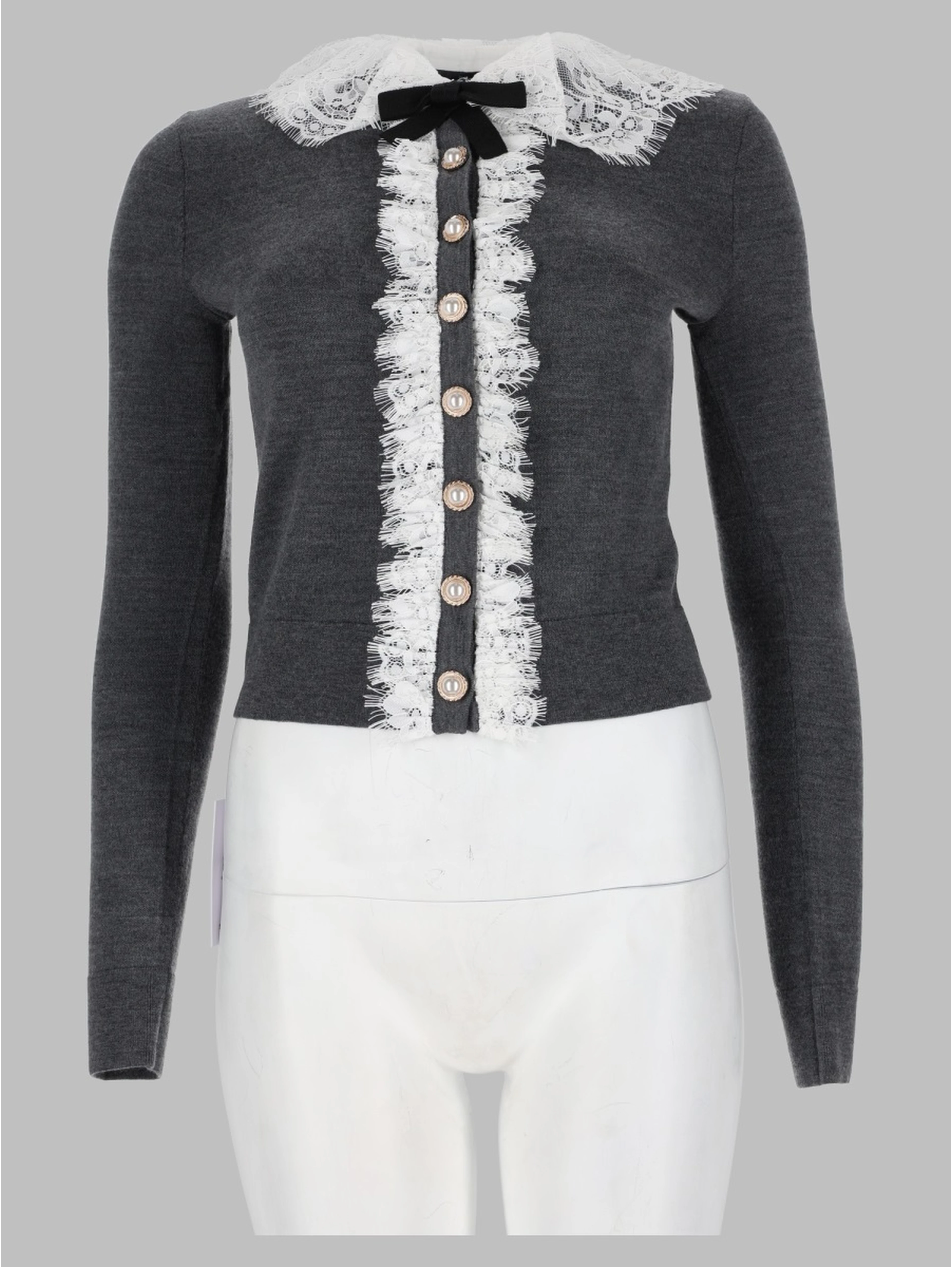 Cardigan in Lana con Colletto in Pizzo