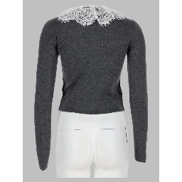 Cardigan in Lana con Colletto in Pizzo