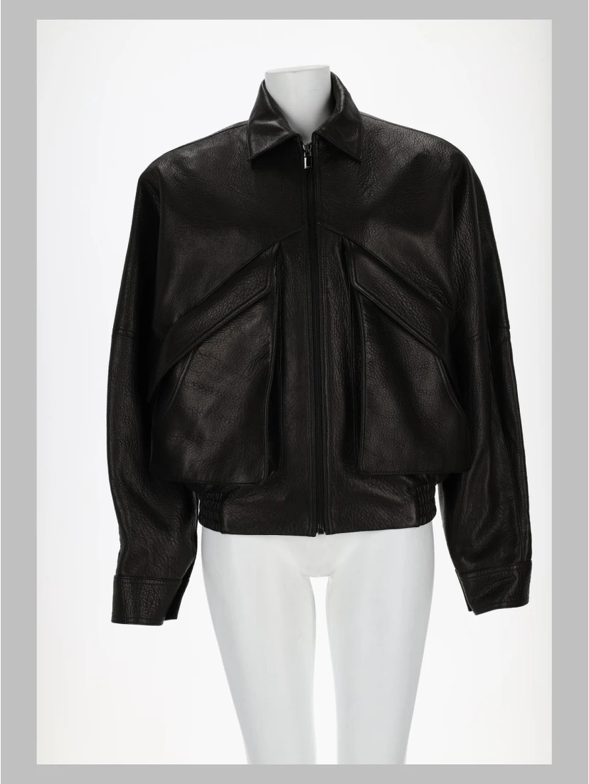 Giacca in Pelle Vintage Con Colletto Classico