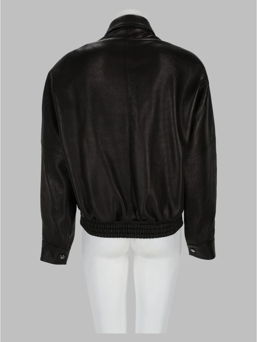 Giacca in Pelle Vintage Con Colletto Classico