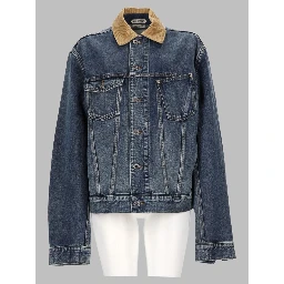 giacca in denim con colletto in velluto