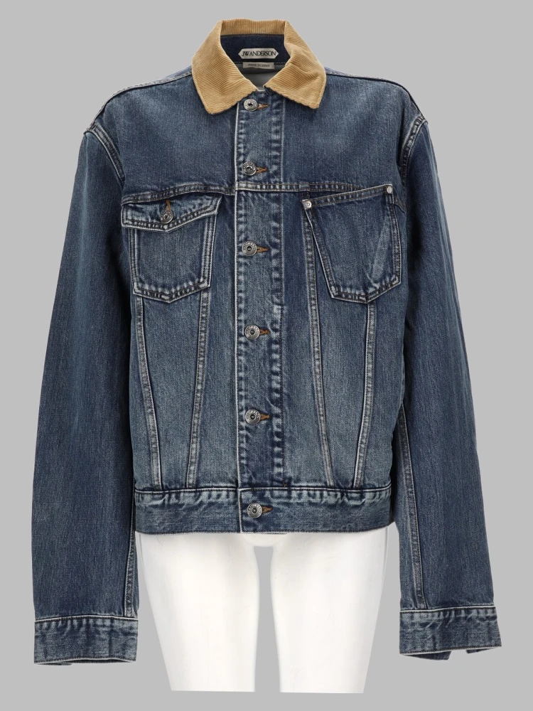 giacca in denim con colletto in velluto