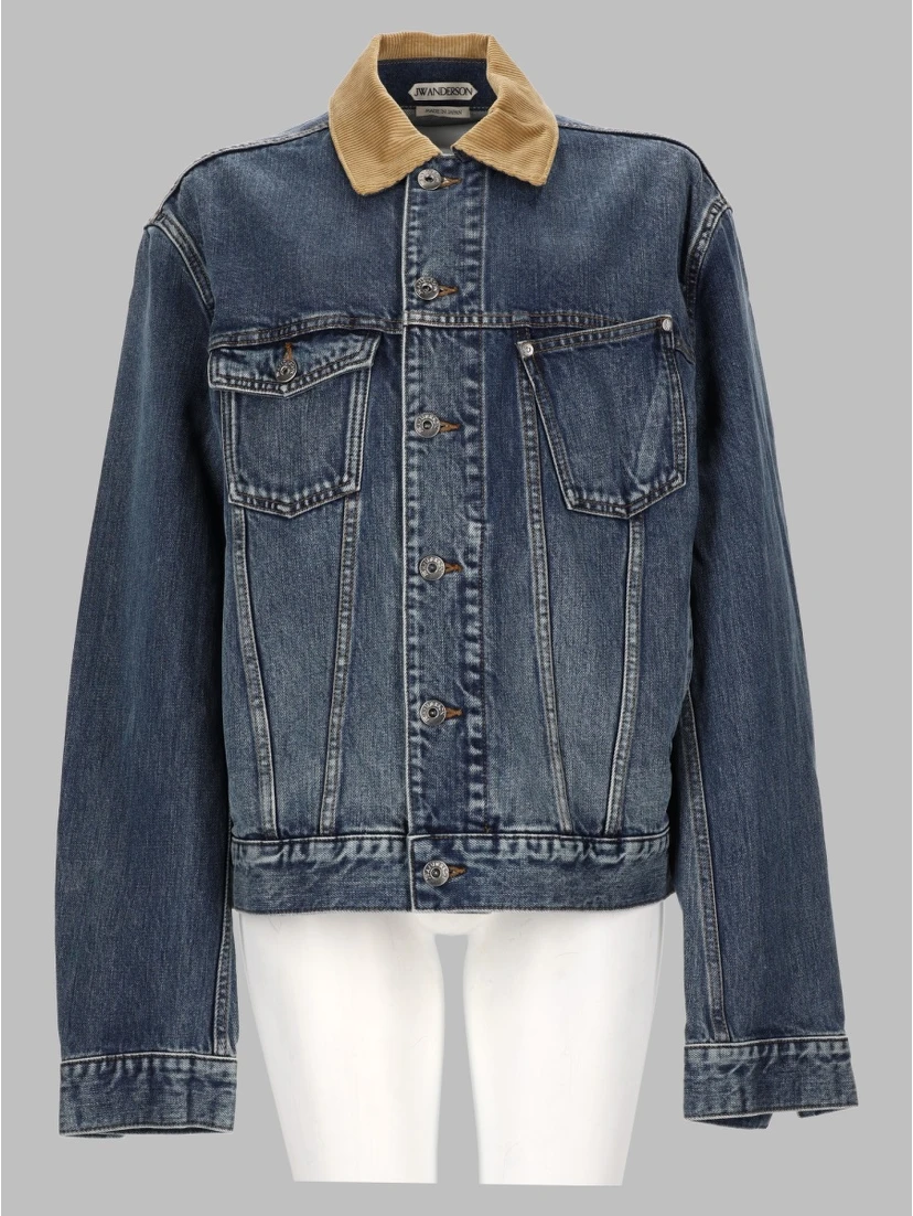 giacca in denim con colletto in velluto