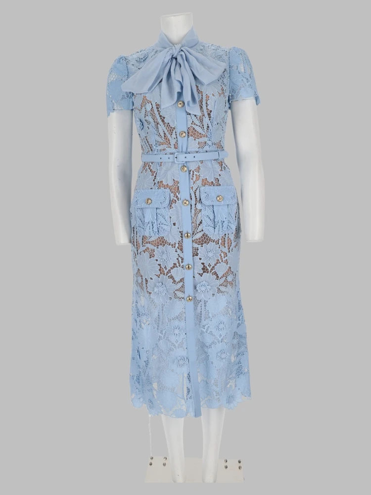 Abito Midi in Pizzo con Fiocco