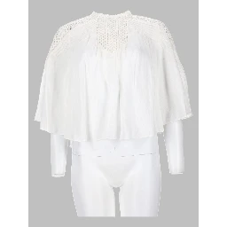 blusa "parina" plissettata in misto lino ricamato