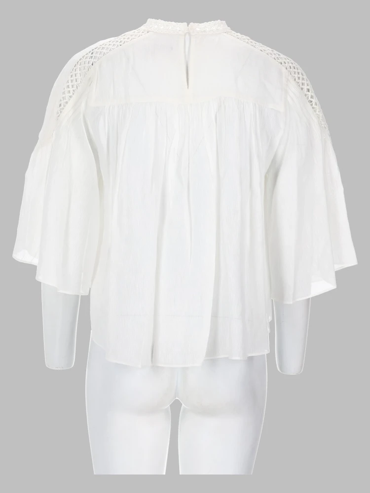 blusa "parina" plissettata in misto lino ricamato alternative