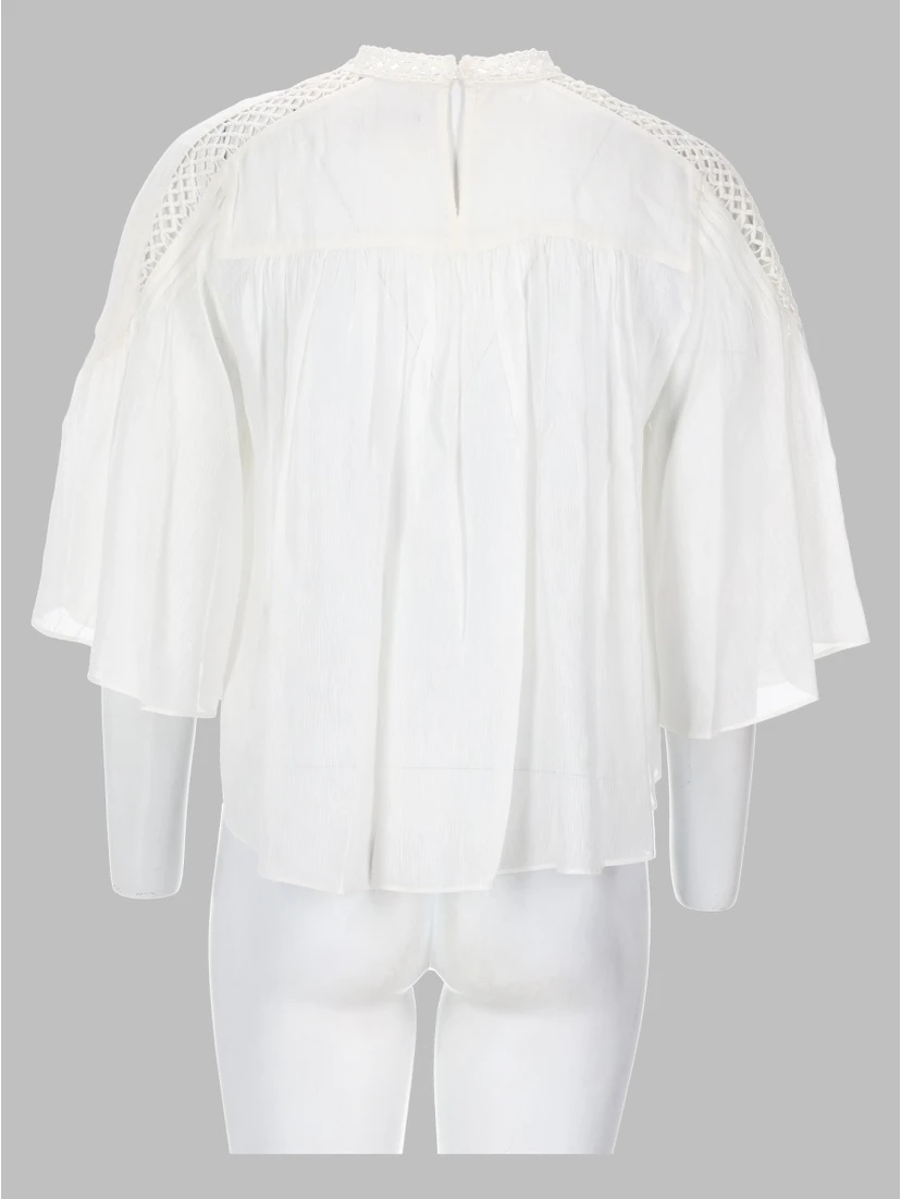 blusa "parina" plissettata in misto lino ricamato