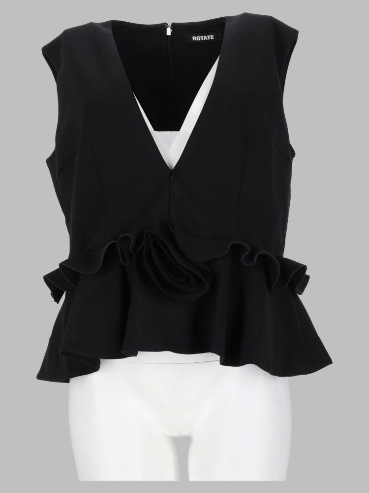 Top con Scollo a V e Applicazioni Floreali