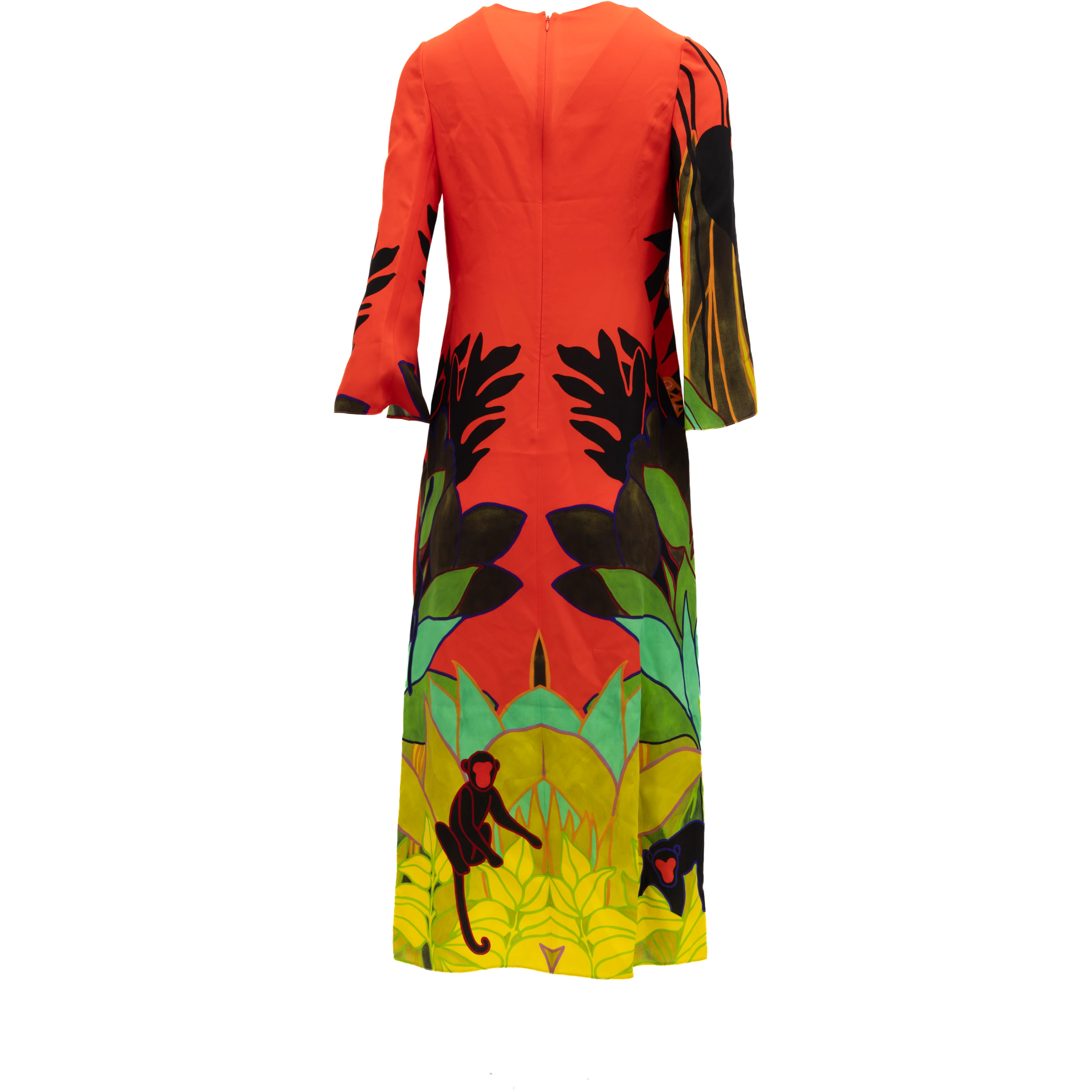 Tropical Print Long Sleeve Midi Dress