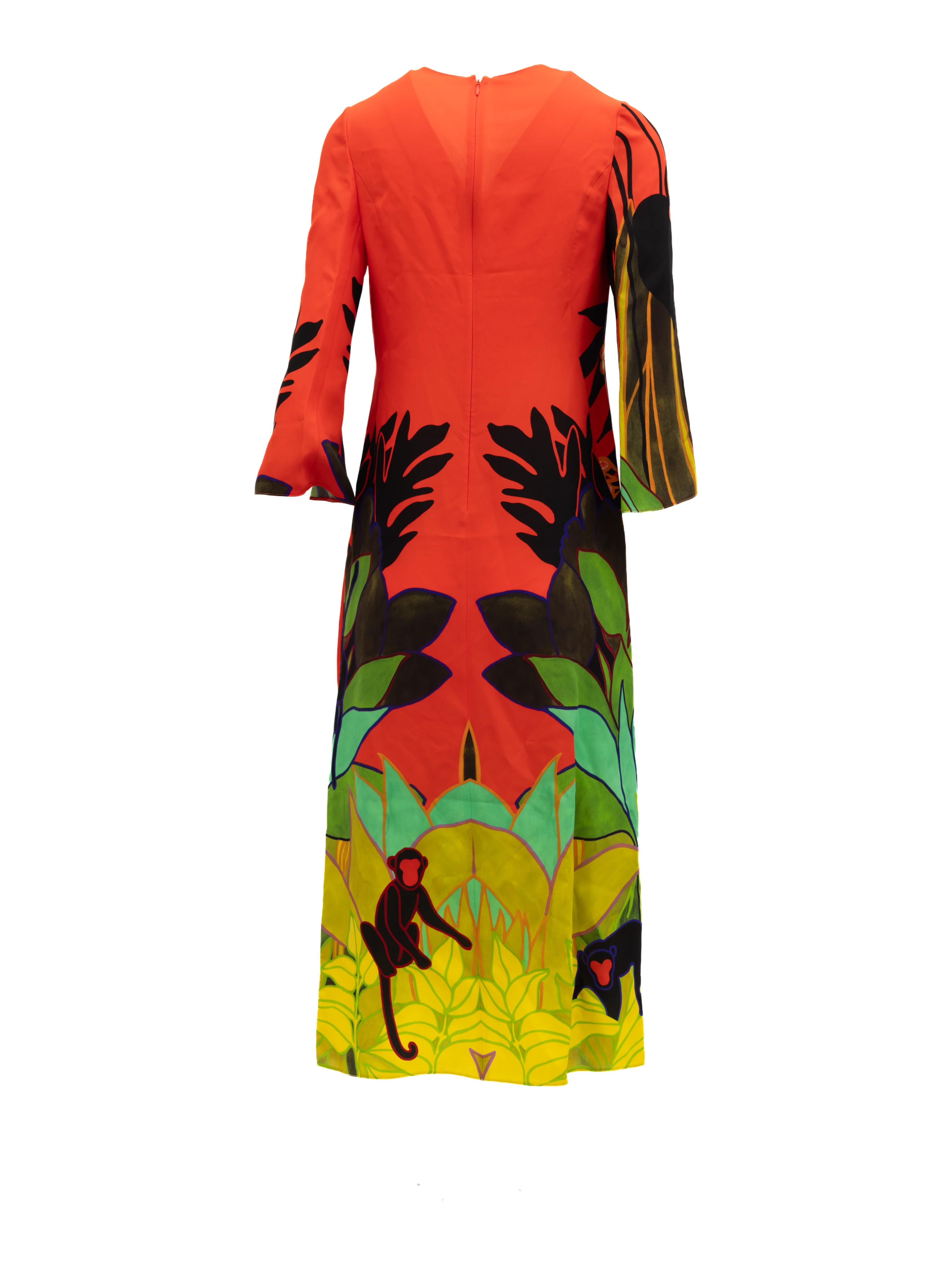 Tropical Print Long Sleeve Midi Dress