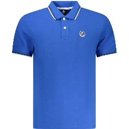Blue Cotton Men Polo Shirt