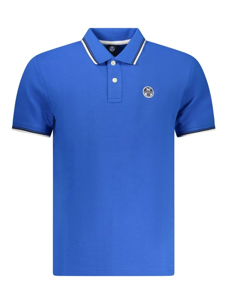 Blue Cotton Men Polo Shirt