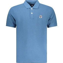 Blue Cotton Men Polo Shirt