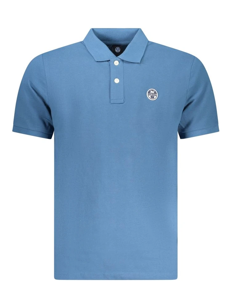 Blue Cotton Men Polo Shirt