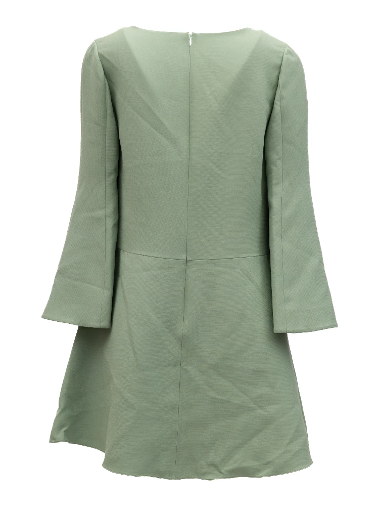 Sage Green V-Neck Dress with Bell Sleeves