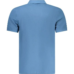 Blue Cotton Men Polo Shirt