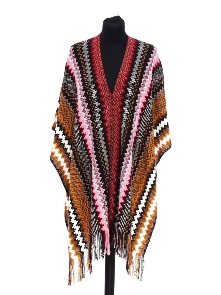 Multicolor Wool Women Poncho