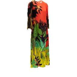 Tropical Print Long Sleeve Midi Dress