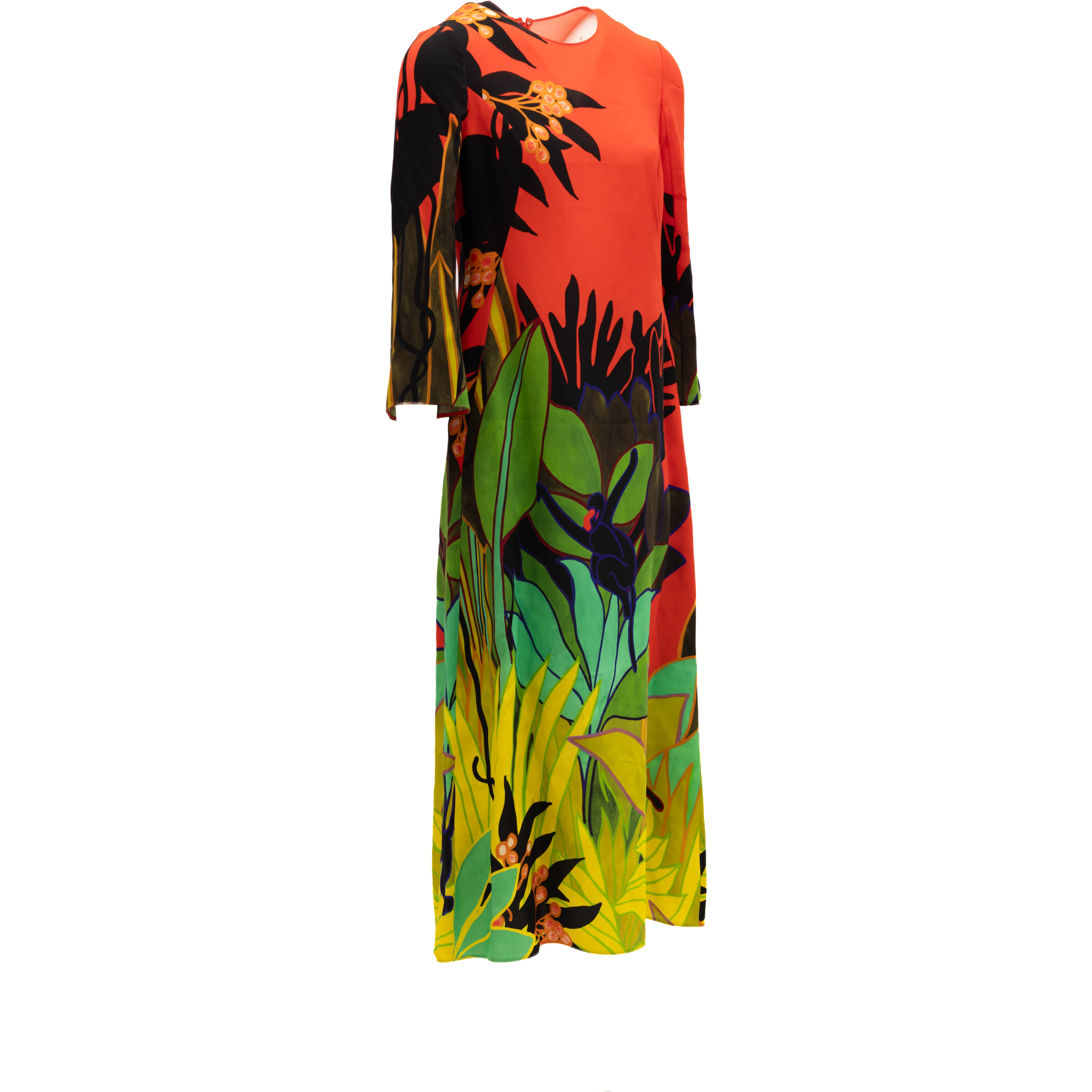Tropical Print Long Sleeve Midi Dress