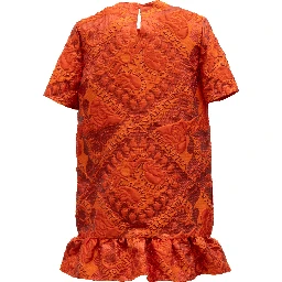 Orange Short Sleeve Ruffle Hem Dress