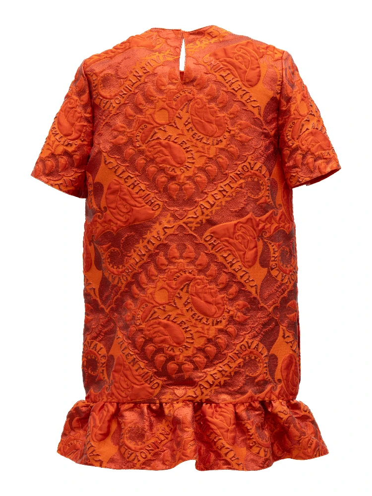 Orange Short Sleeve Ruffle Hem Dress