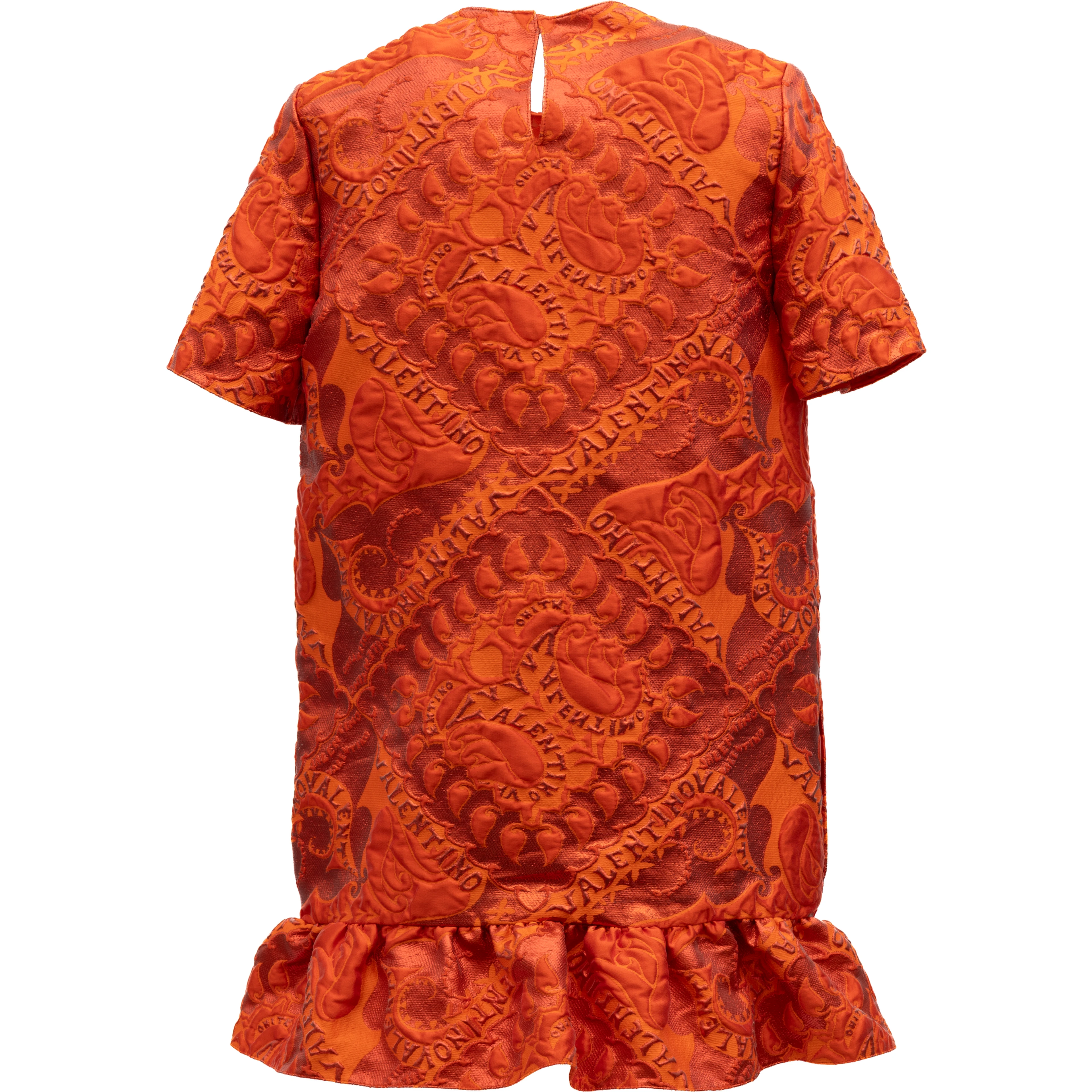 Orange Short Sleeve Ruffle Hem Dress