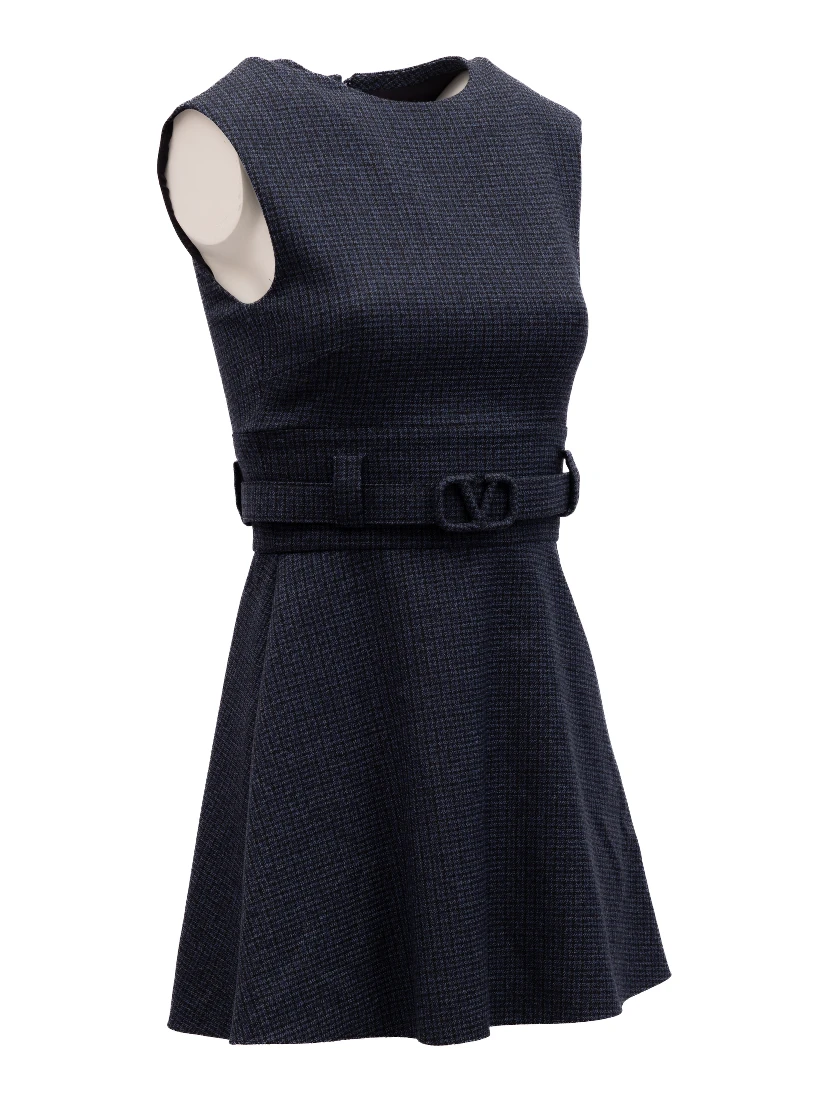 Navy Check Sleeveless Mini Dress