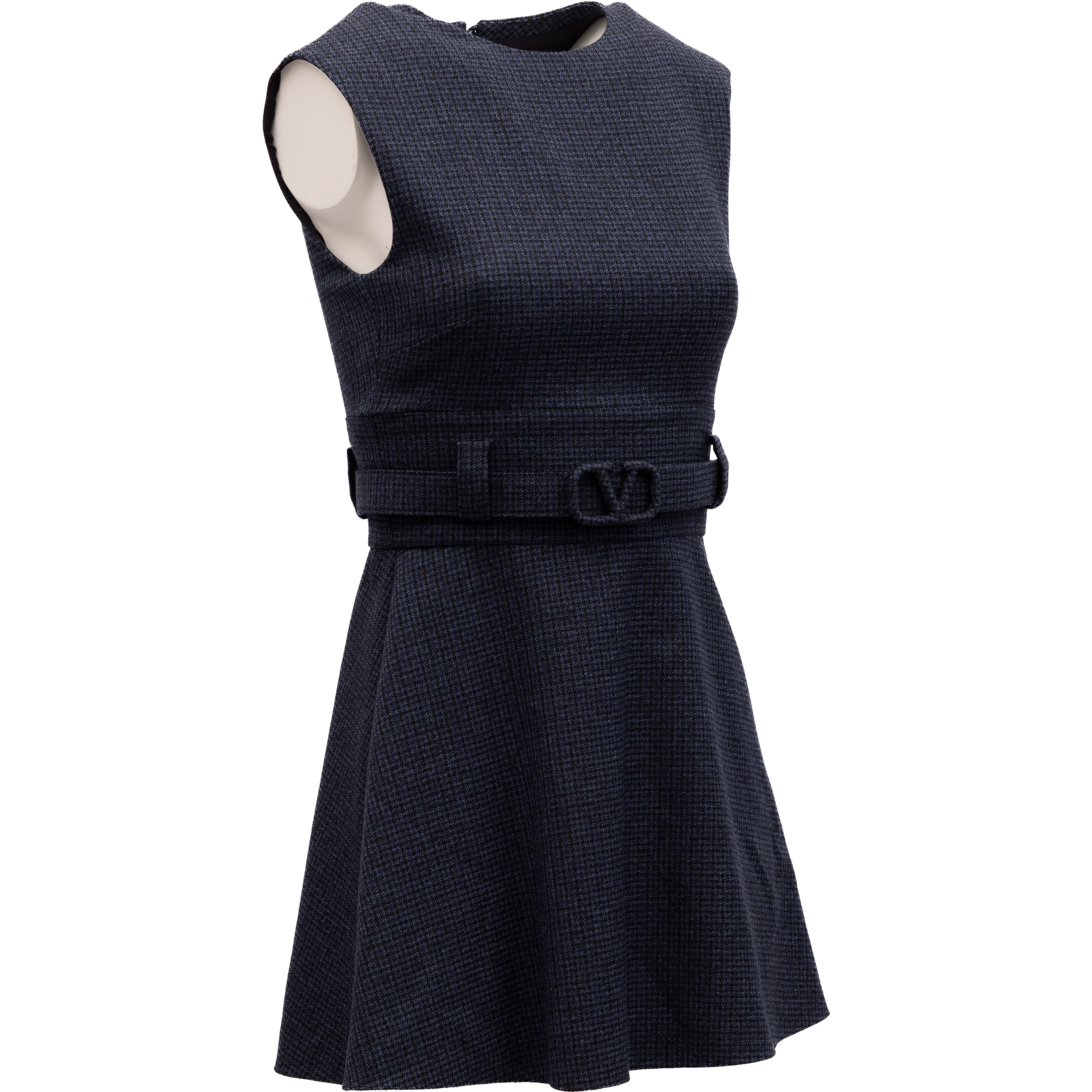 Navy Check Sleeveless Mini Dress