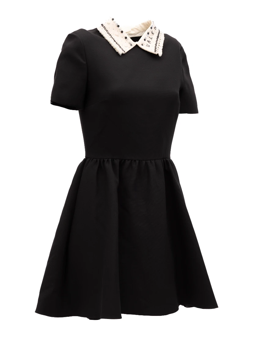 Black Mini Dress with Embellished Collar