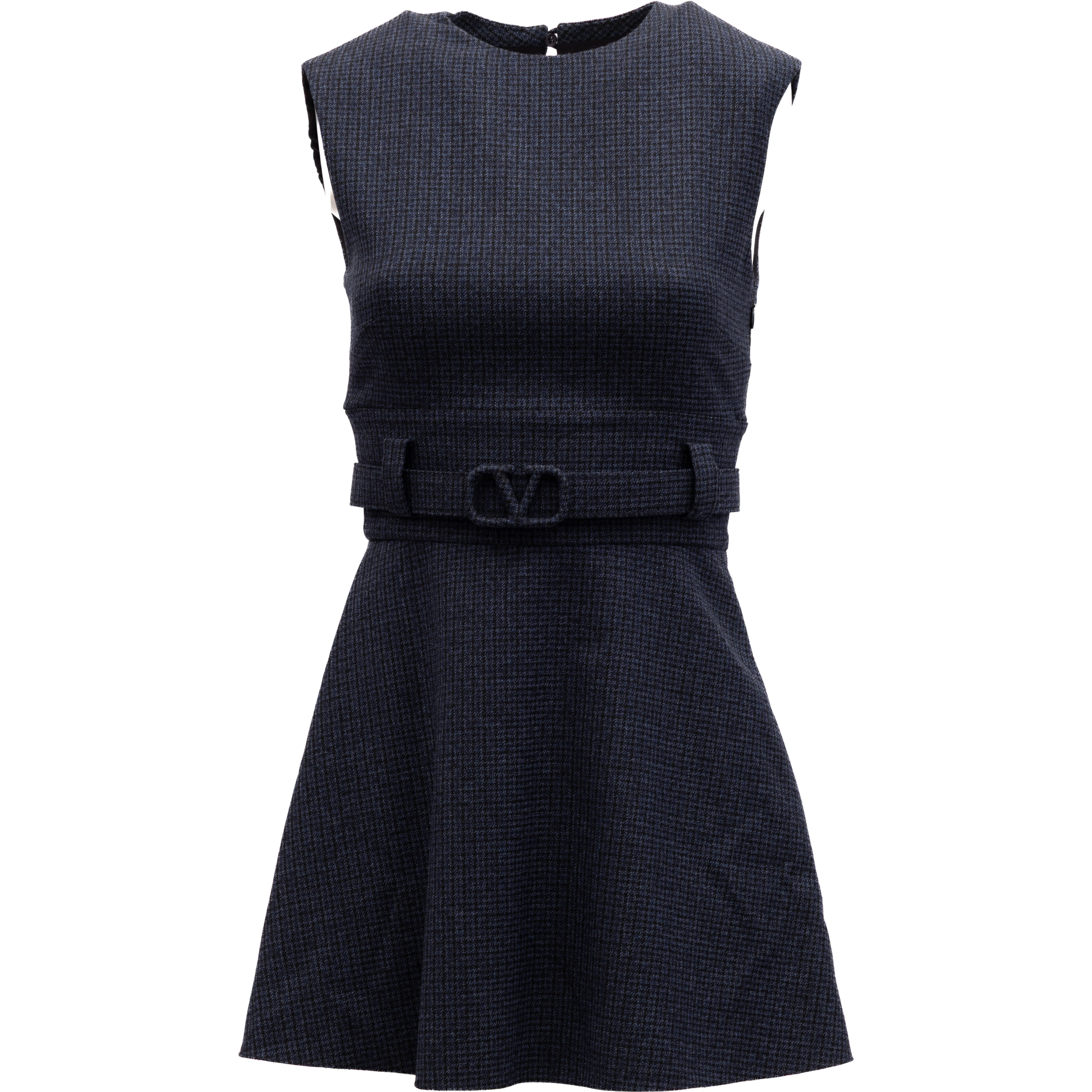 Navy Check Sleeveless Mini Dress