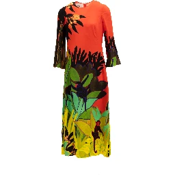 Tropical Print Long Sleeve Midi Dress