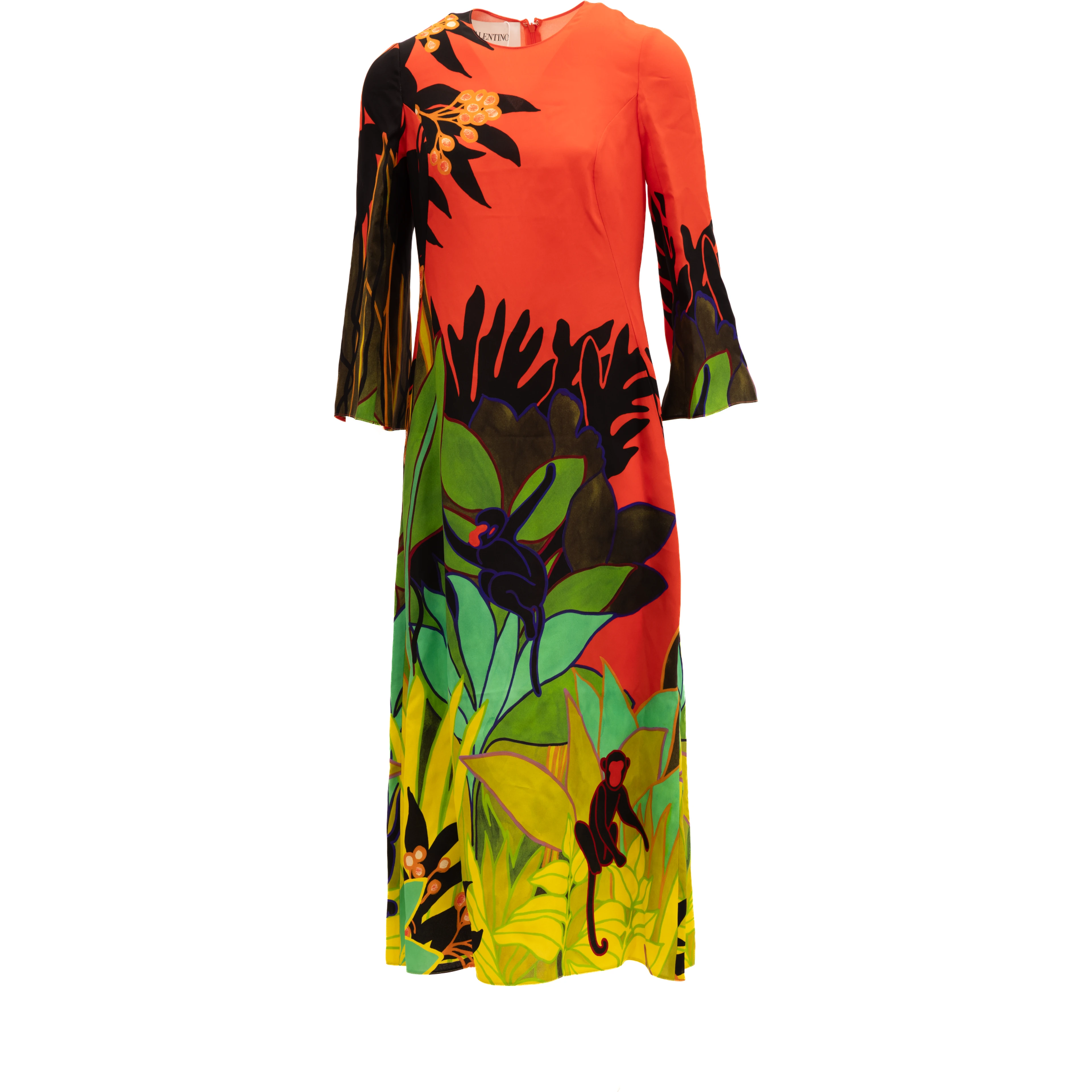 Tropical Print Long Sleeve Midi Dress