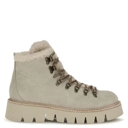 Beige Calf Leather Bos Taurus Lace-Up Boots