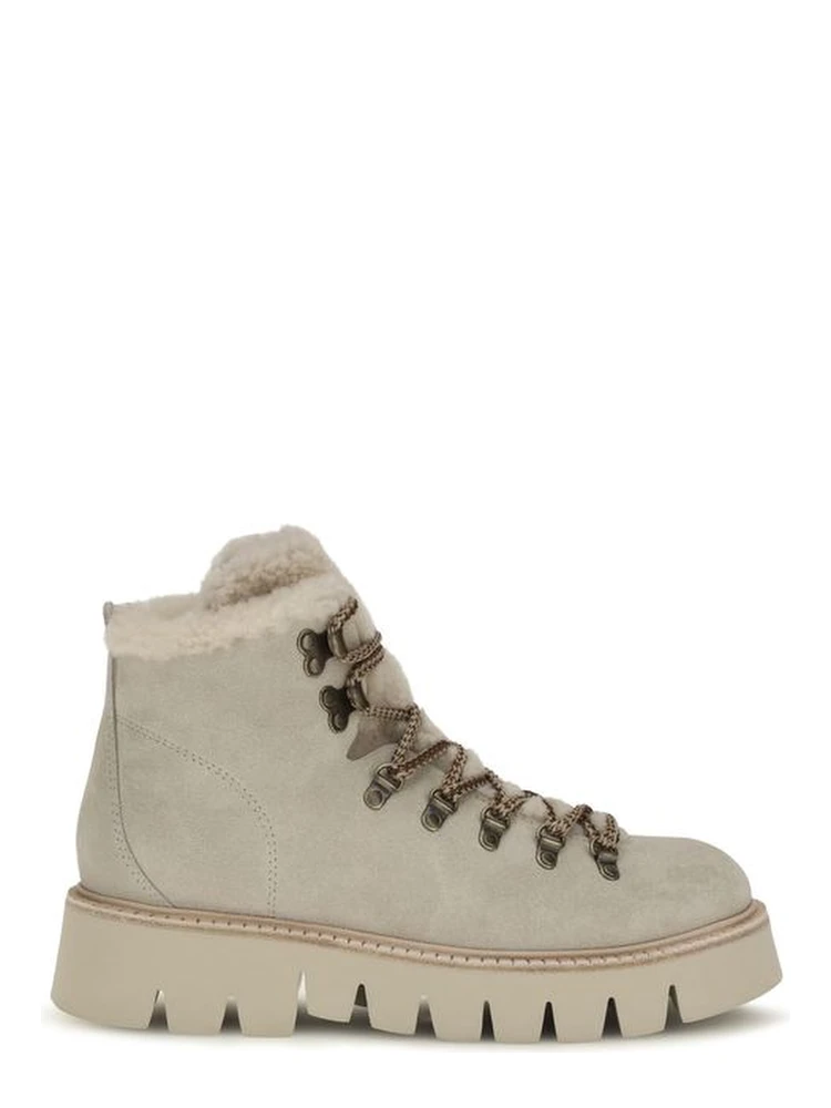 Beige Calf Leather Bos Taurus Lace-Up Boots