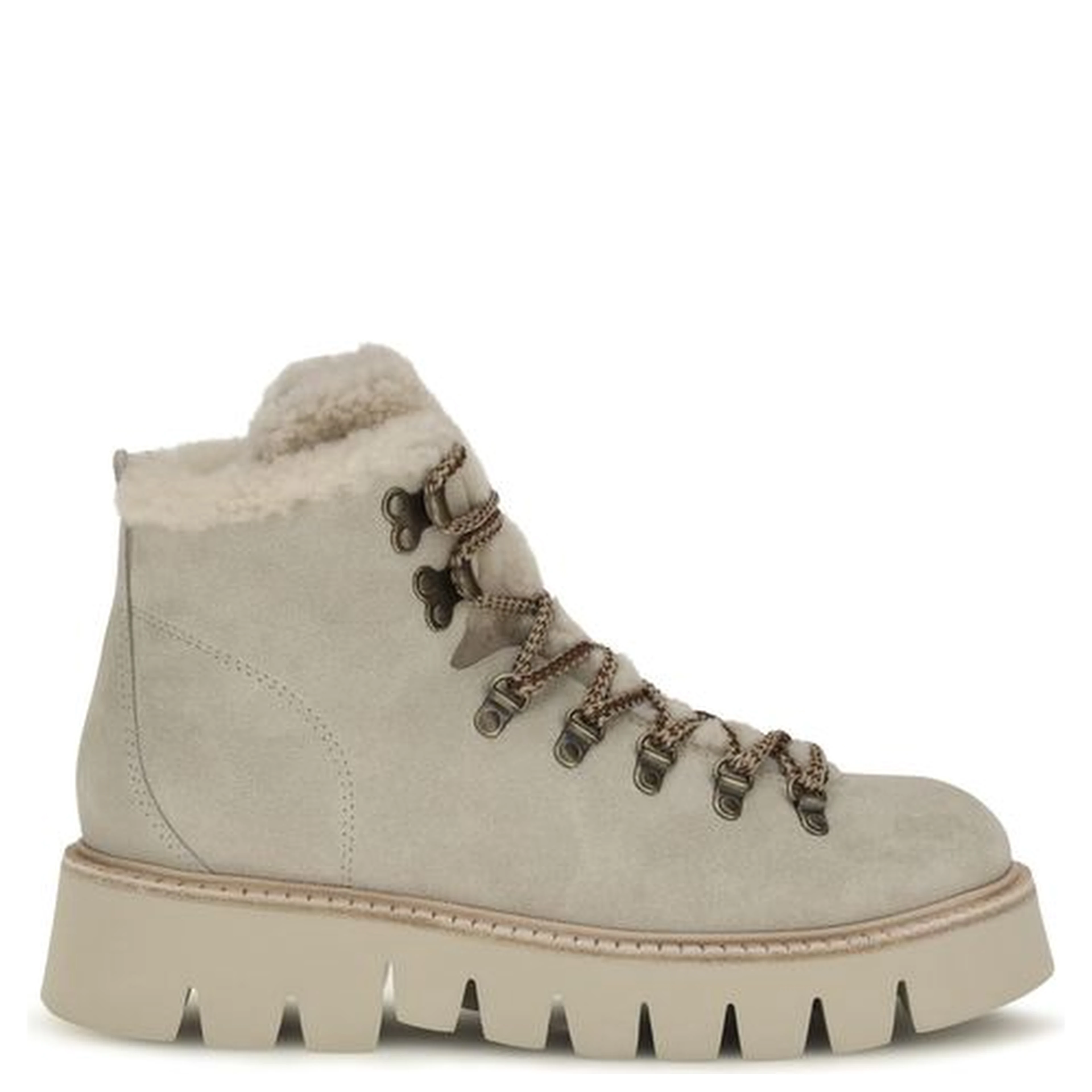 Beige Calf Leather Bos Taurus Lace-Up Boots