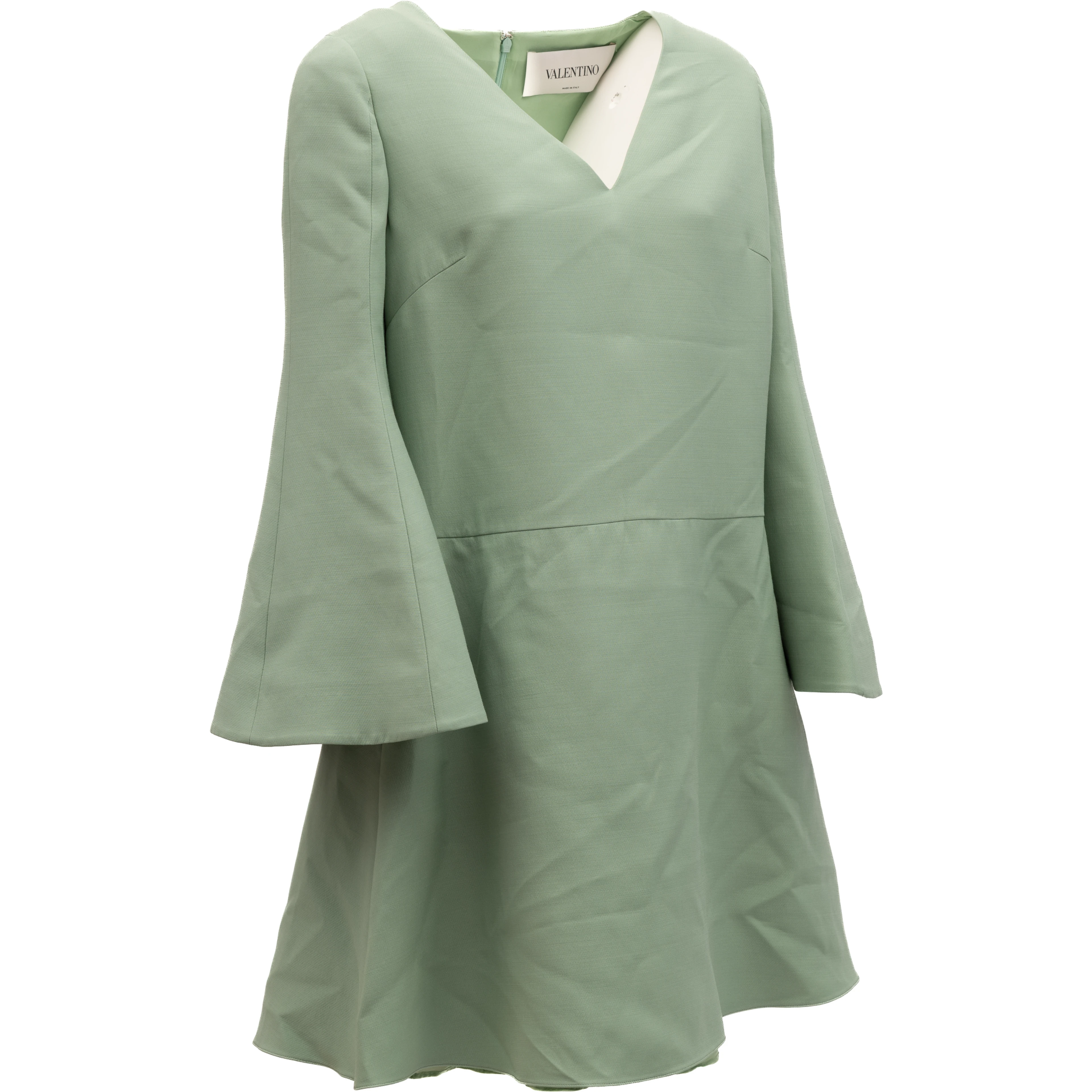 Sage Green V-Neck Dress with Bell Sleeves