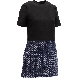 Black and Blue Tweed Mini Dress