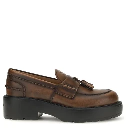 Brown Calf Leather Bos Taurus Platform Loafers