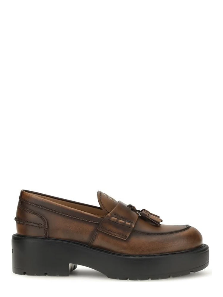 Brown Calf Leather Bos Taurus Platform Loafers