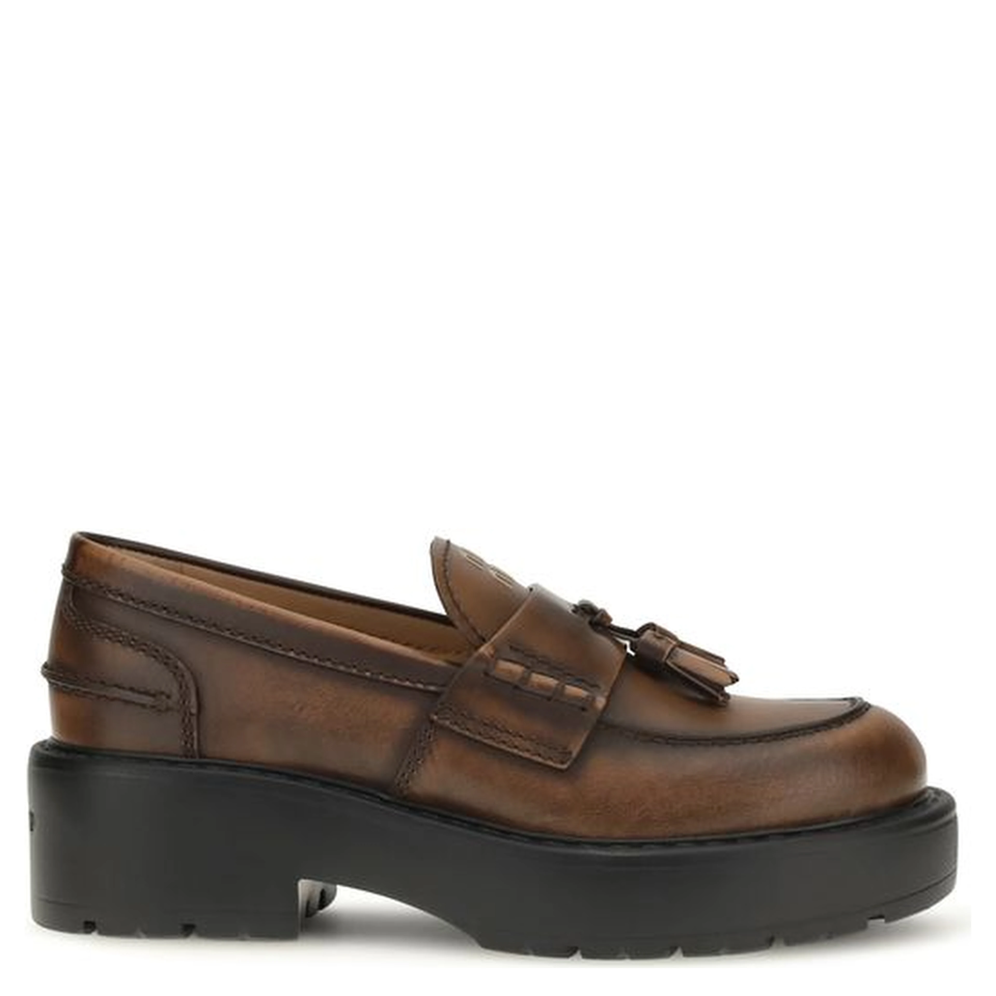 Brown Calf Leather Bos Taurus Platform Loafers