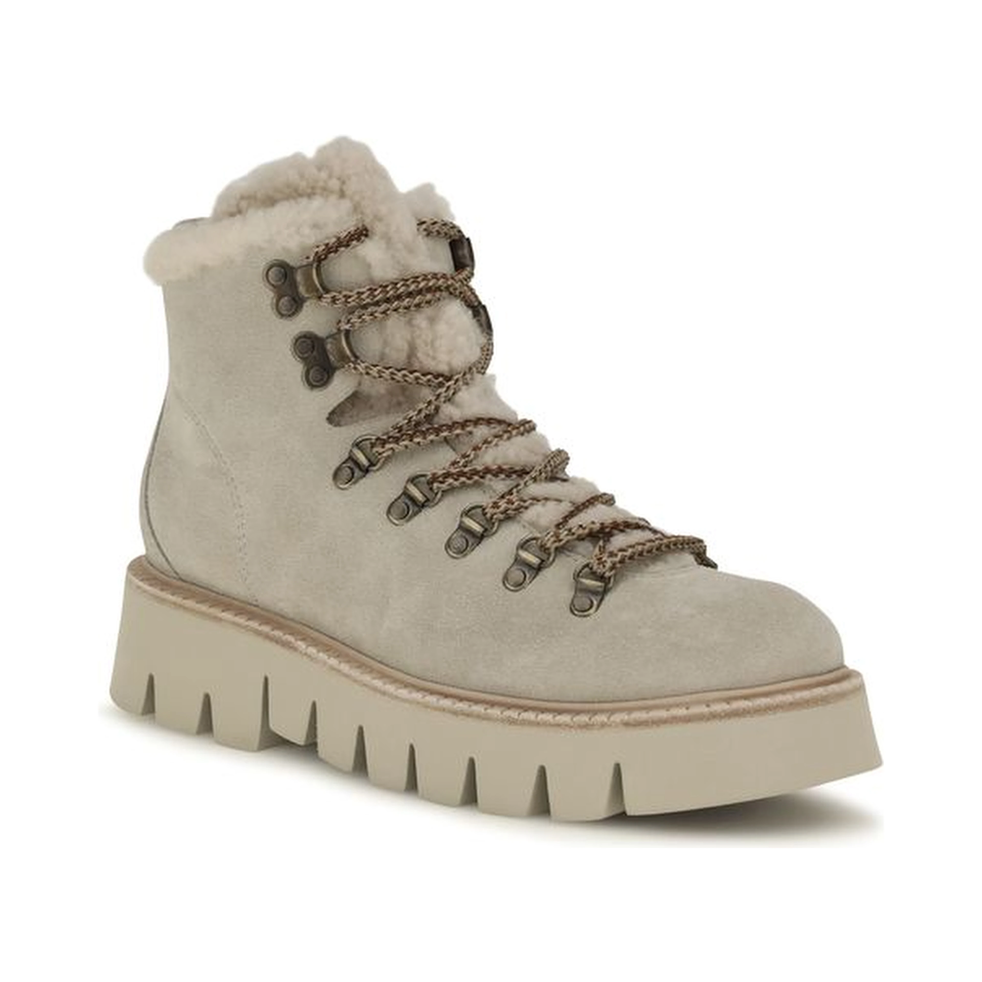 Beige Calf Leather Bos Taurus Lace-Up Boots