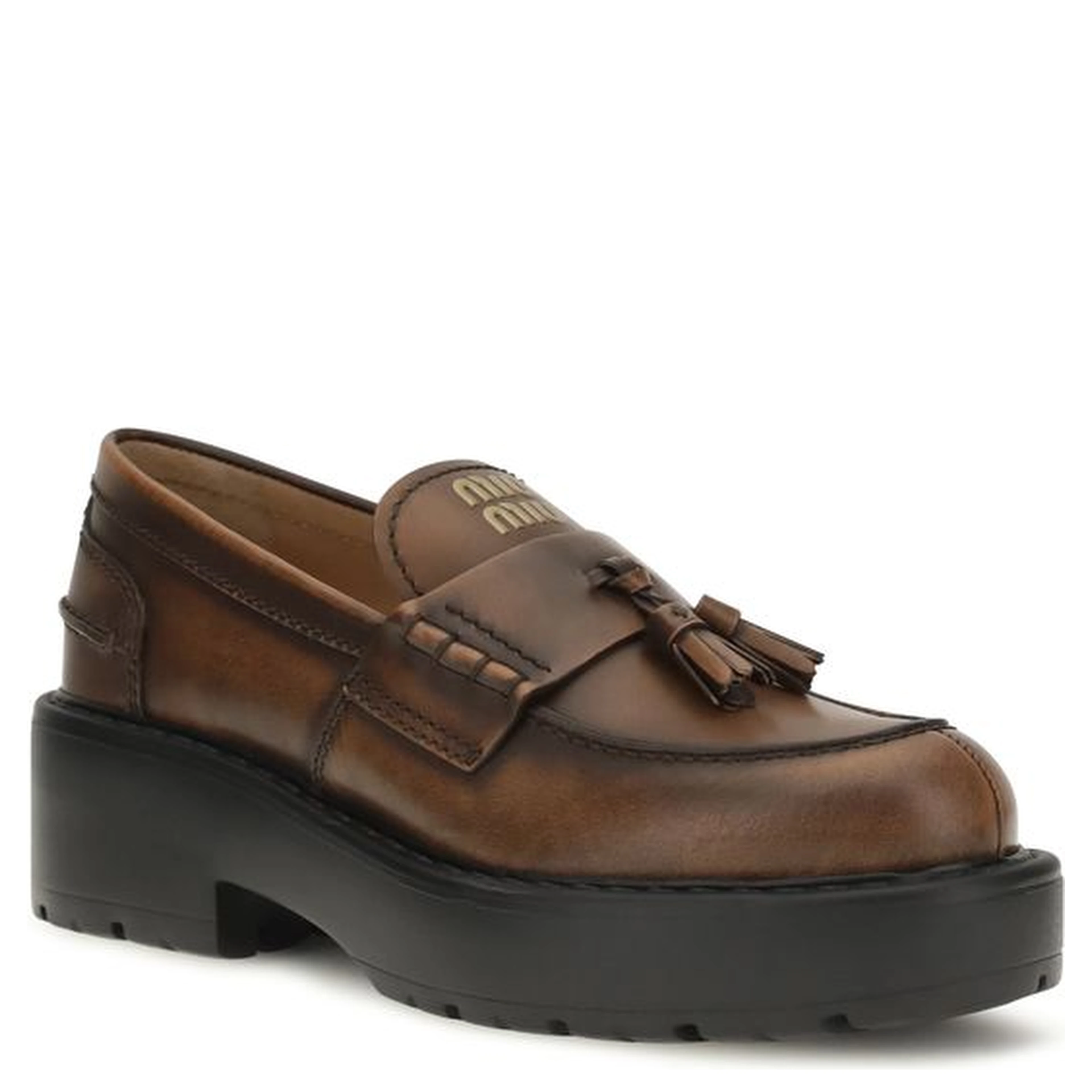 Brown Calf Leather Bos Taurus Platform Loafers
