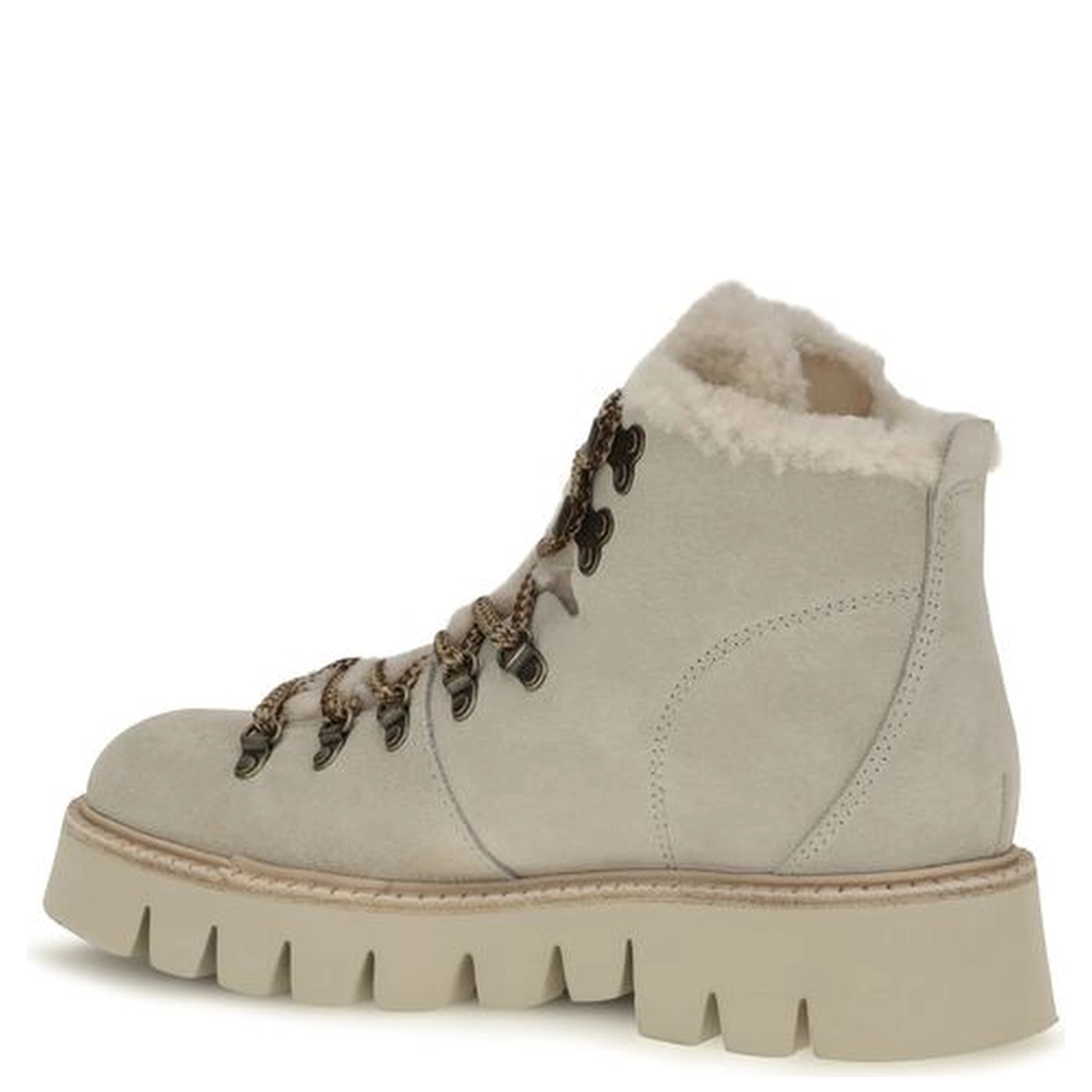 Beige Calf Leather Bos Taurus Lace-Up Boots