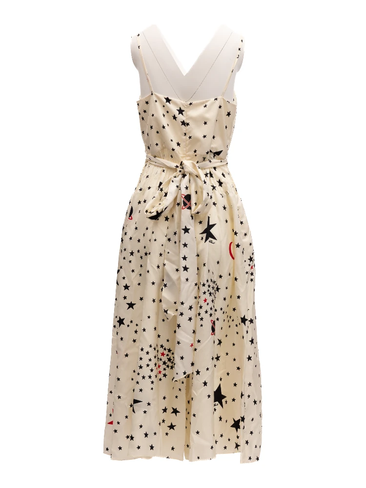 Midi Cream With Black And Red Stars Dress
