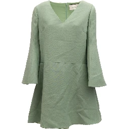 Sage Green V-Neck Dress with Bell Sleeves