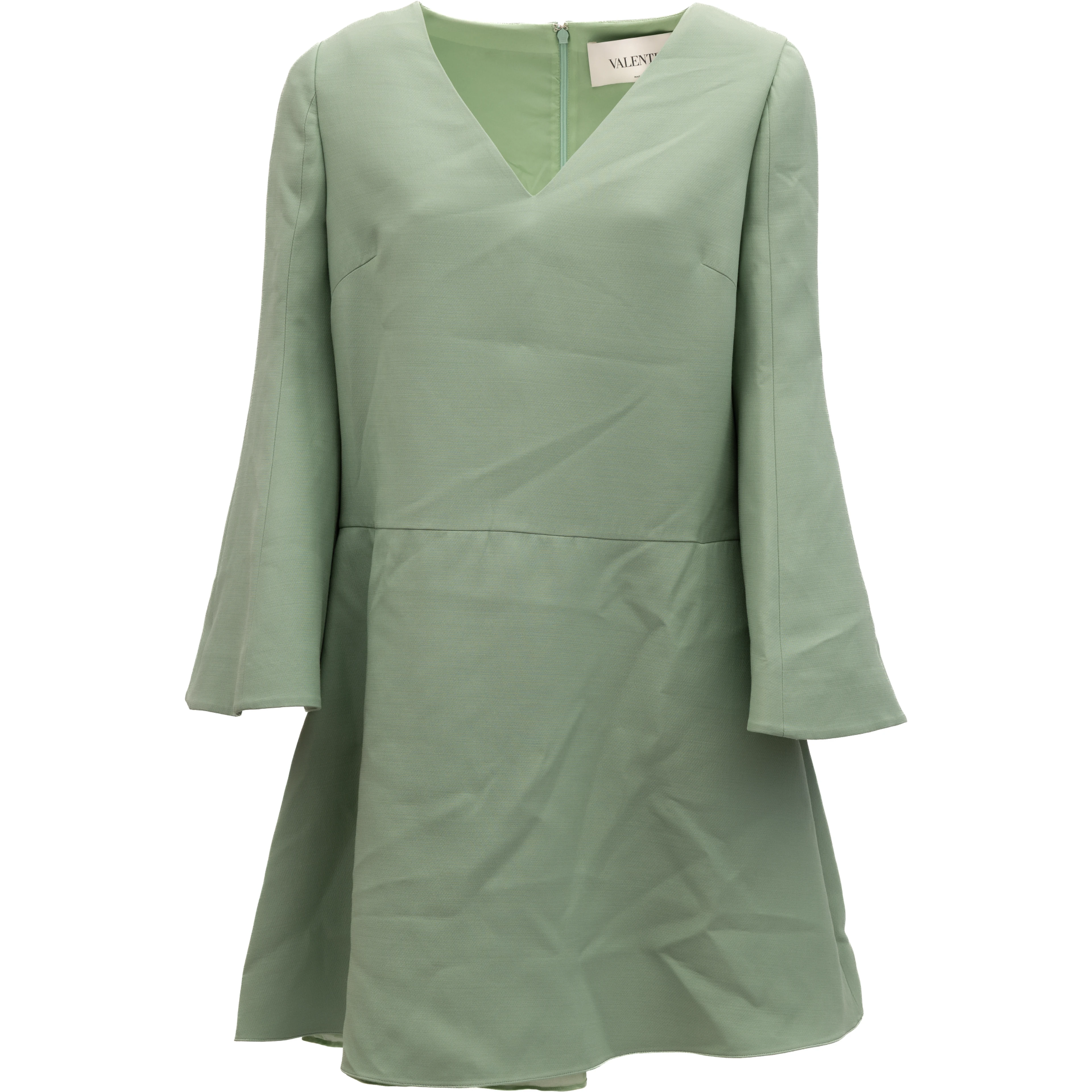 Sage Green V-Neck Dress with Bell Sleeves