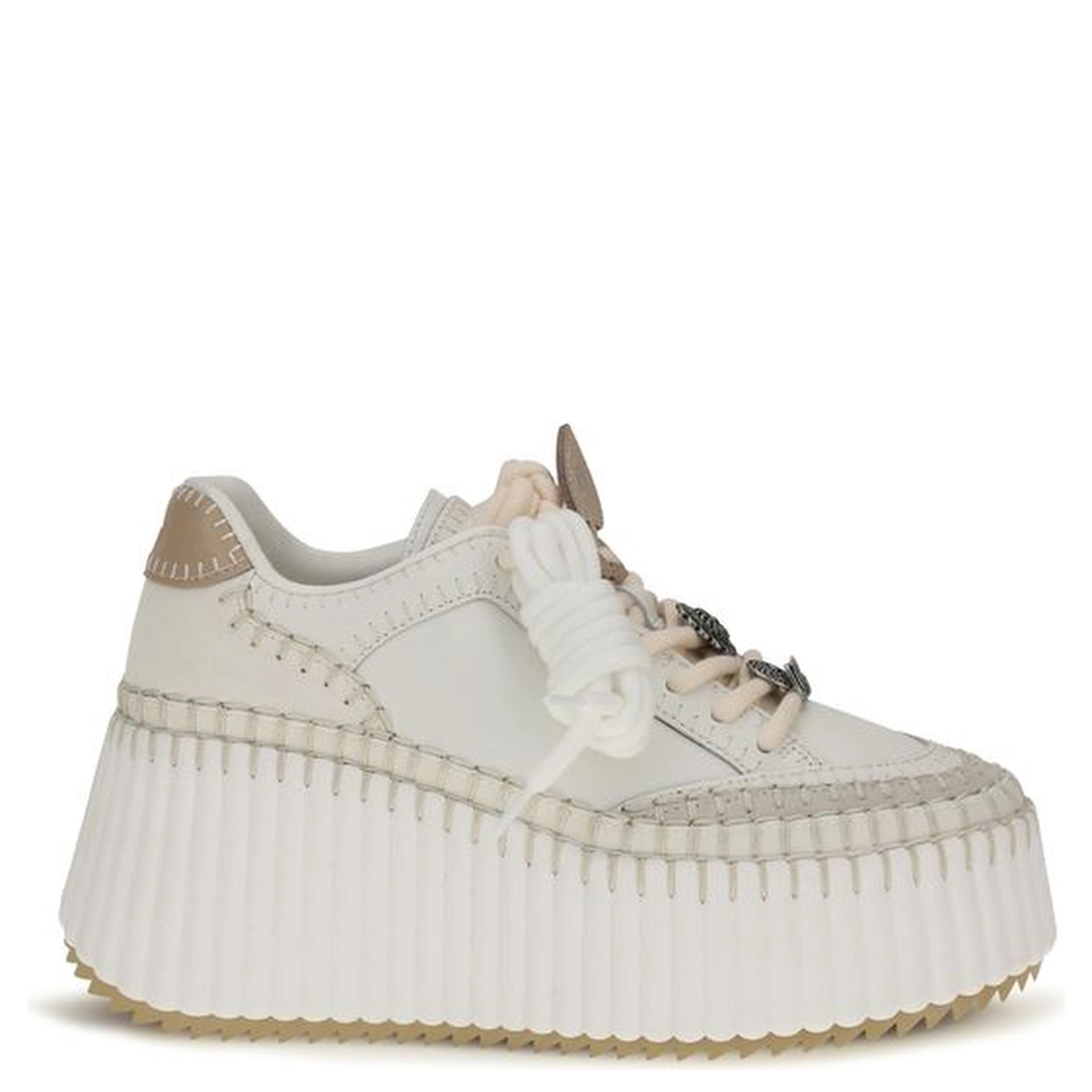White Calf Leather Bos Taurus Platform Sneakers